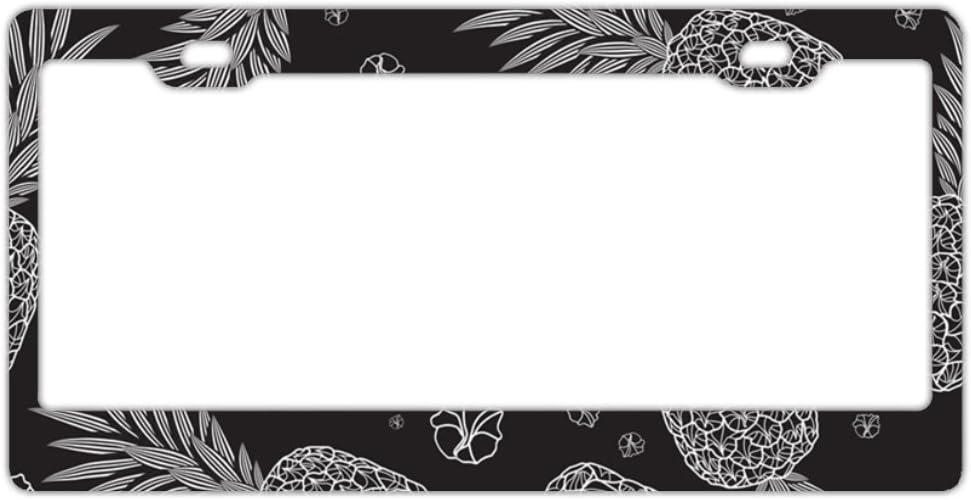 EXMENI Pineapple Black License Plate Frame Theft-Proof Frames Stainless Steel Board Frames