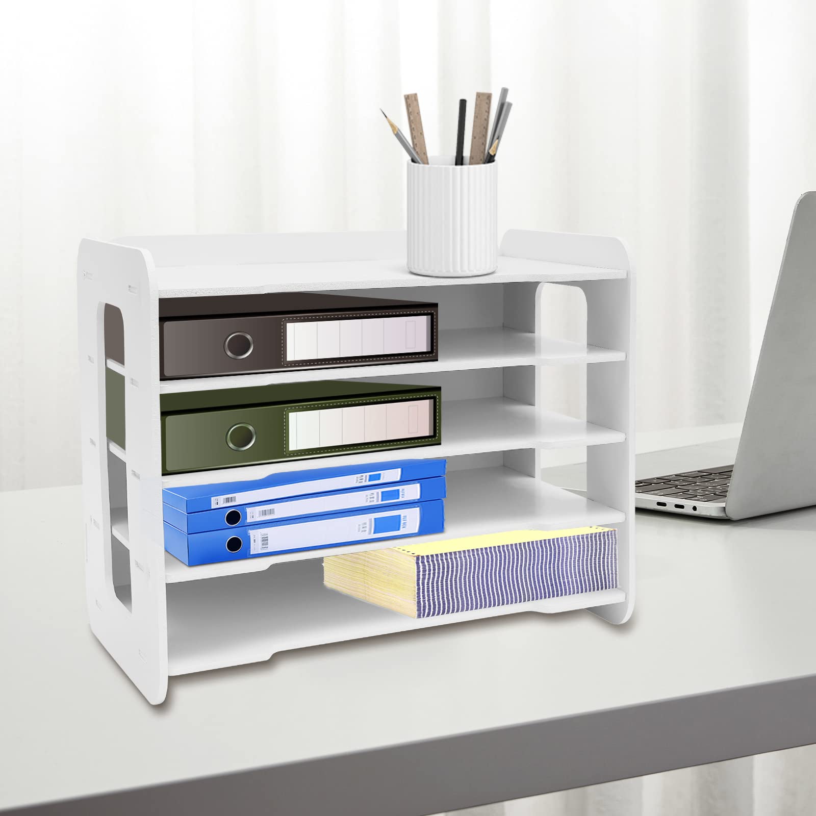 Weiße Dokumentenablage Mit 5 Fächern - Stapelbarer Schreibtisch Organizer Für Home Office