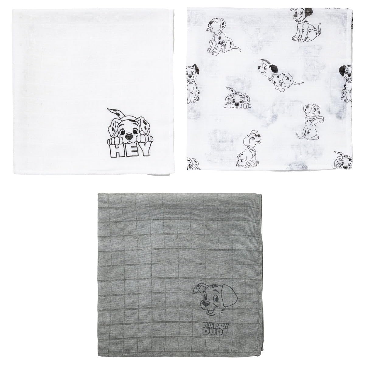 babyCalin - Disney zestaw 3 chusteczek do krążków 60 x 60 cm - 101 dalmatyńczyków