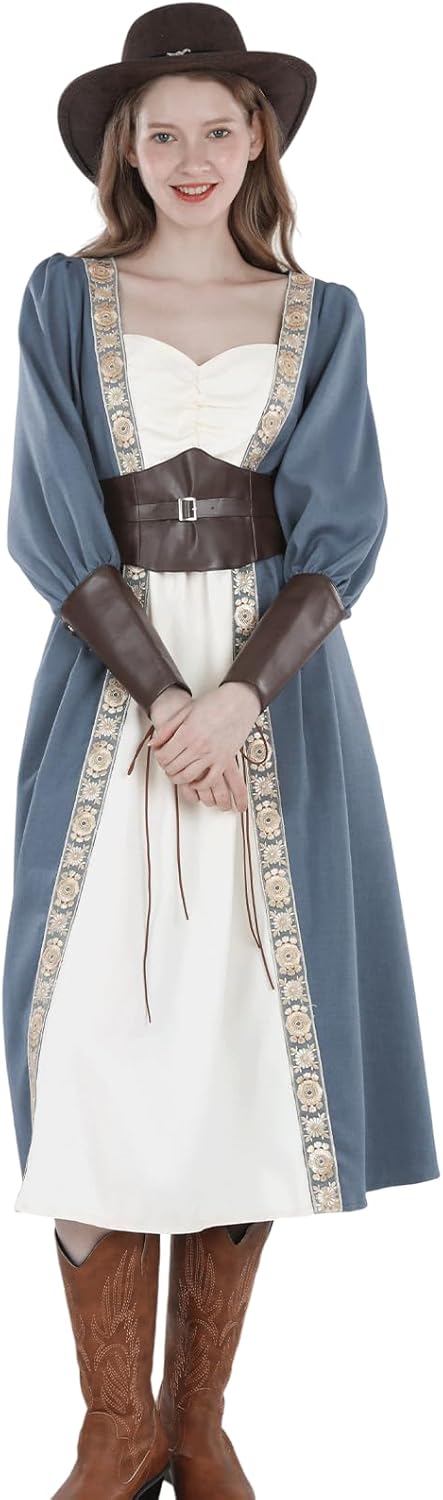 NSPSTT Medieval Dress for Women Long Sleeve Renaissance Dress Plus Size Victorian Costume - Image 7