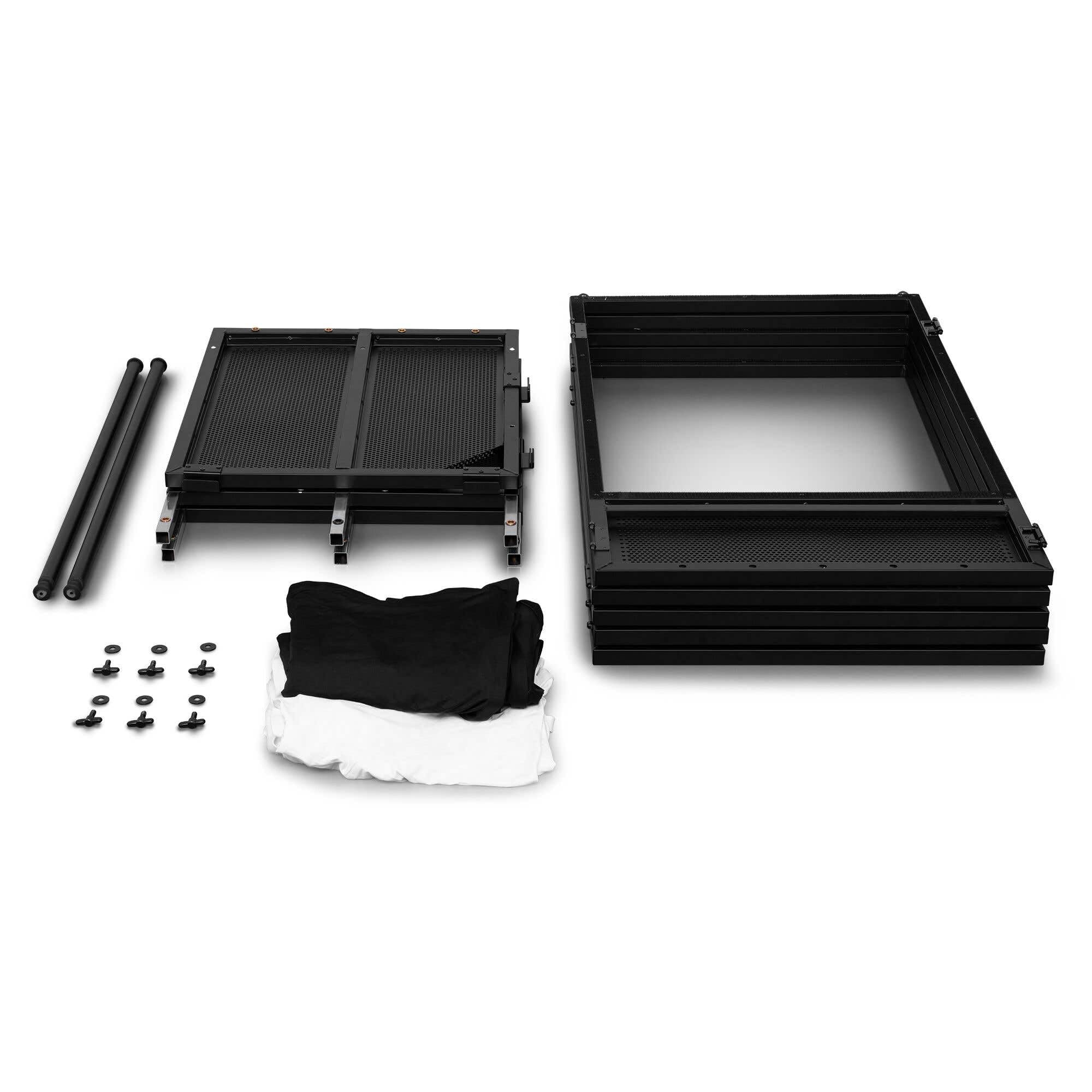 Vonyx DBA200 - Mobiler DJ Tisch, 2 Meter - Großer Klapptisch inkl. Tasche & 2 Lycra-Cover (Weiß/Schwarz), DJ Pult - Stabiler Multifunktionstisch für DJ Equipment & Messe - Alu Schwarz