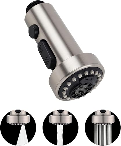 Hibbent Cabezal rociador desplegable para grifo de cocina, reemplazo de cabezal de grifo de 3 funciones, conector macho G12 o 1316 pulgadas,