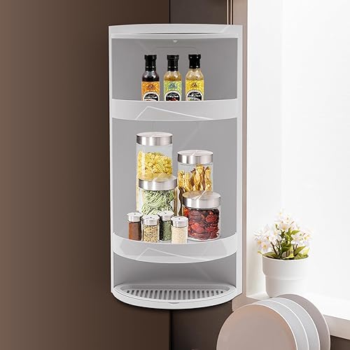 Miniatura 5 de Estantes de almacenamiento de mesa, estante organizador de escritorio de 3 niveles con puertas giratorias de 360°, estantes esquineros