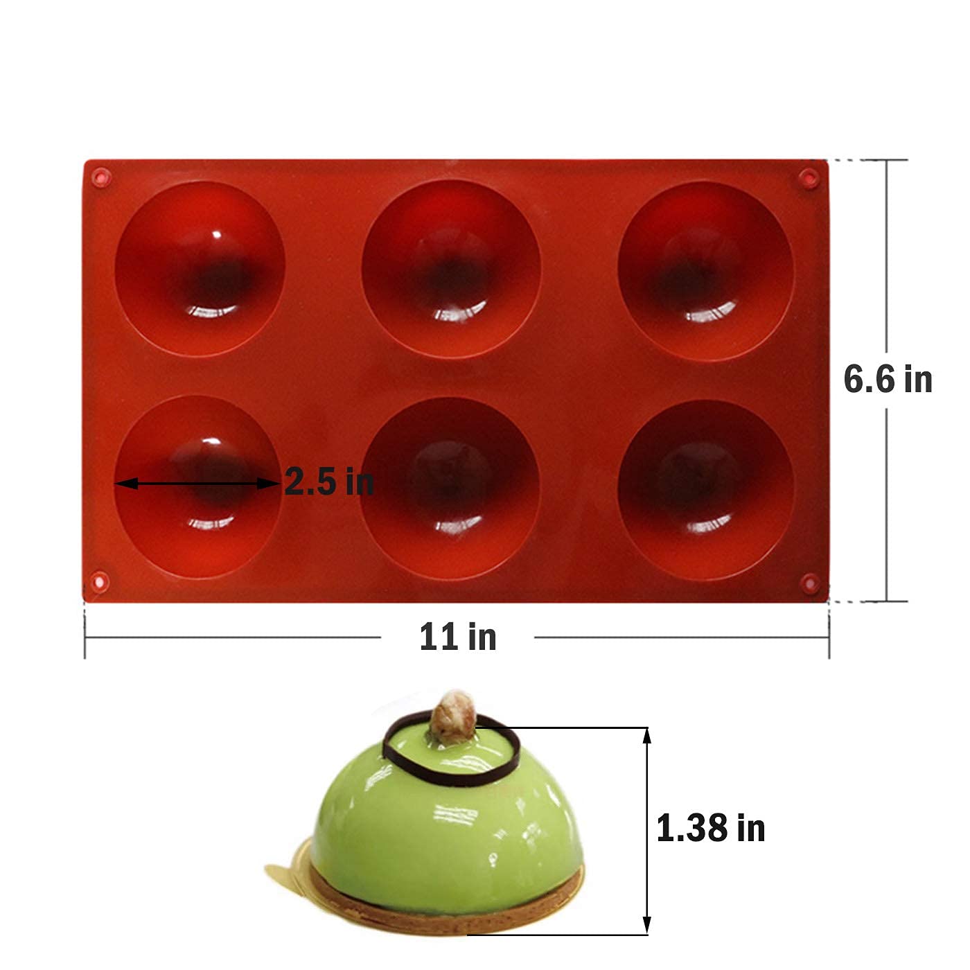 Silikonform für heiße Schokoladenbomben, groß, Schokoladenform, runde Schokoladenform, Kugel, 6,3 cm, Schokoladenform für Schokolade, Kuchen, Gelee, 2 Stück