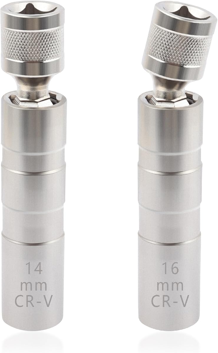 16mm&14mm Spark Plug Socket,Thin Wall 12 Points 3/8" Drive Spark Plug Removal Tool Compatible with BMW Nissan More Car,CRV Steel Magnetic Spark Plug Socket Set Car Tools (14mm+16mm)