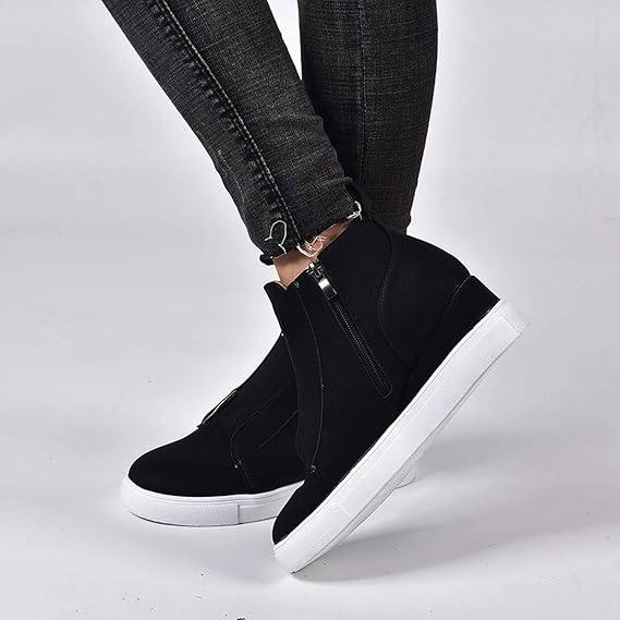 ZBYY Wedge Sneakers for Women Hidden Wedges Side Zipper Suede Platform Ankle Booties Fashion Casual High Top Sneakers