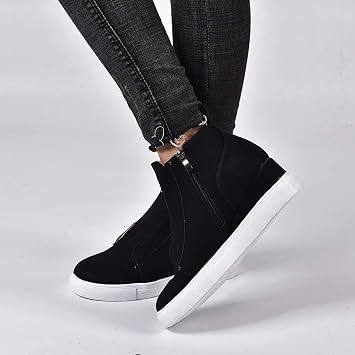 ZBYY Wedge Sneakers for Women Hidden Wedges Side Zipper Suede Platform Ankle Booties Fashion Casual High Top Sneakers
