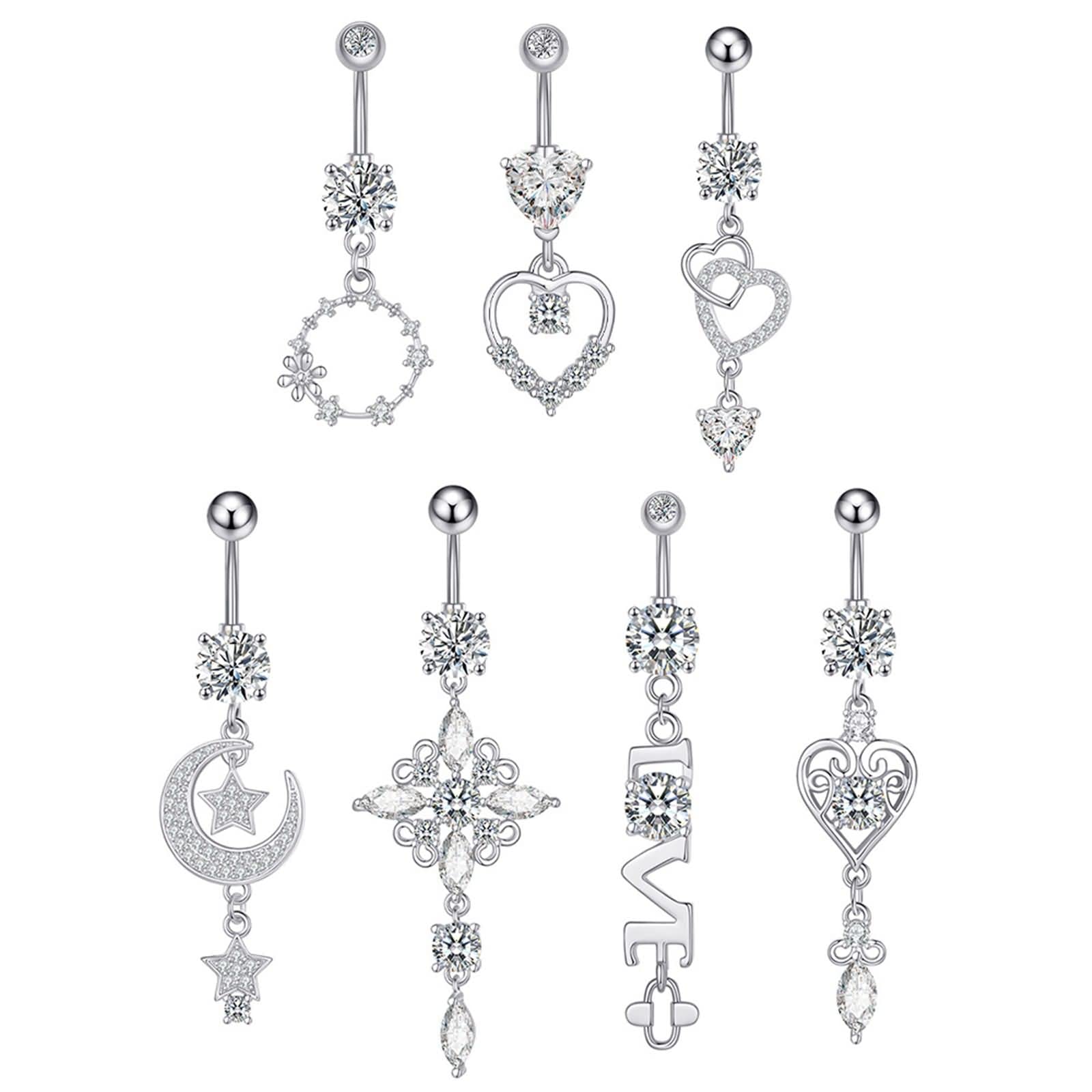 Daesar Bauchnabelpiercing Chirurgenstahl 10Mm, 14G Bauchnabelpiercing 10MM Stablänge Herz Stern Mond Anhänger mit Zirkonia Körperpiercing Bauchnabelring Set
