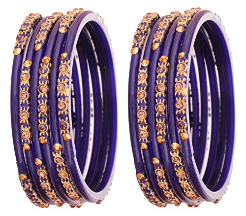 Image of NMII Glass and Studded with Zircon Gemstone or Beads Glossy Finished Bangle set for Women and Girls