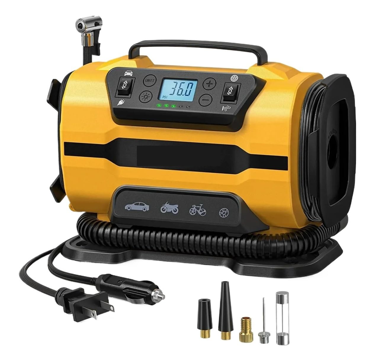 150PSI Kompresor powietrza o podwójnym zasilaniu 110V-230V AC/DC - 300L/min Pompa elektryczna do opon samochodowych, rowerowych, łodzi, materacy z latarką - przenośna pompka