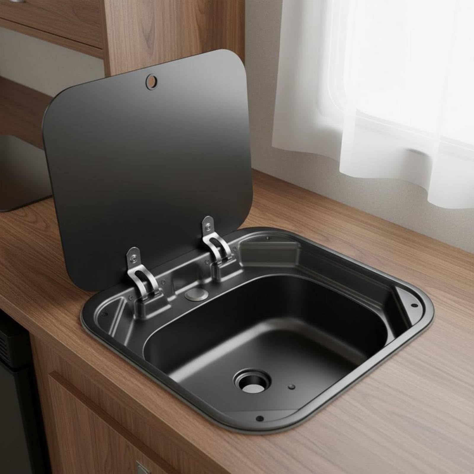 Colcolo Lavabo Plegable Acero Inoxidable para Cocina Vehículo Fregaro Rectangular con Tapa Abatible Compacta Lavado Rápido Banja Pulida un Acuado para Camping Mochilero, Fregadero
