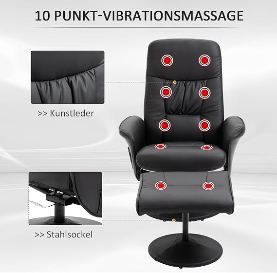 HOMCOM Recliner Chair with Stool Massage Function Remote Control Black