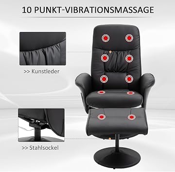 HOMCOM Recliner Chair with Stool Massage Function Remote Control Black