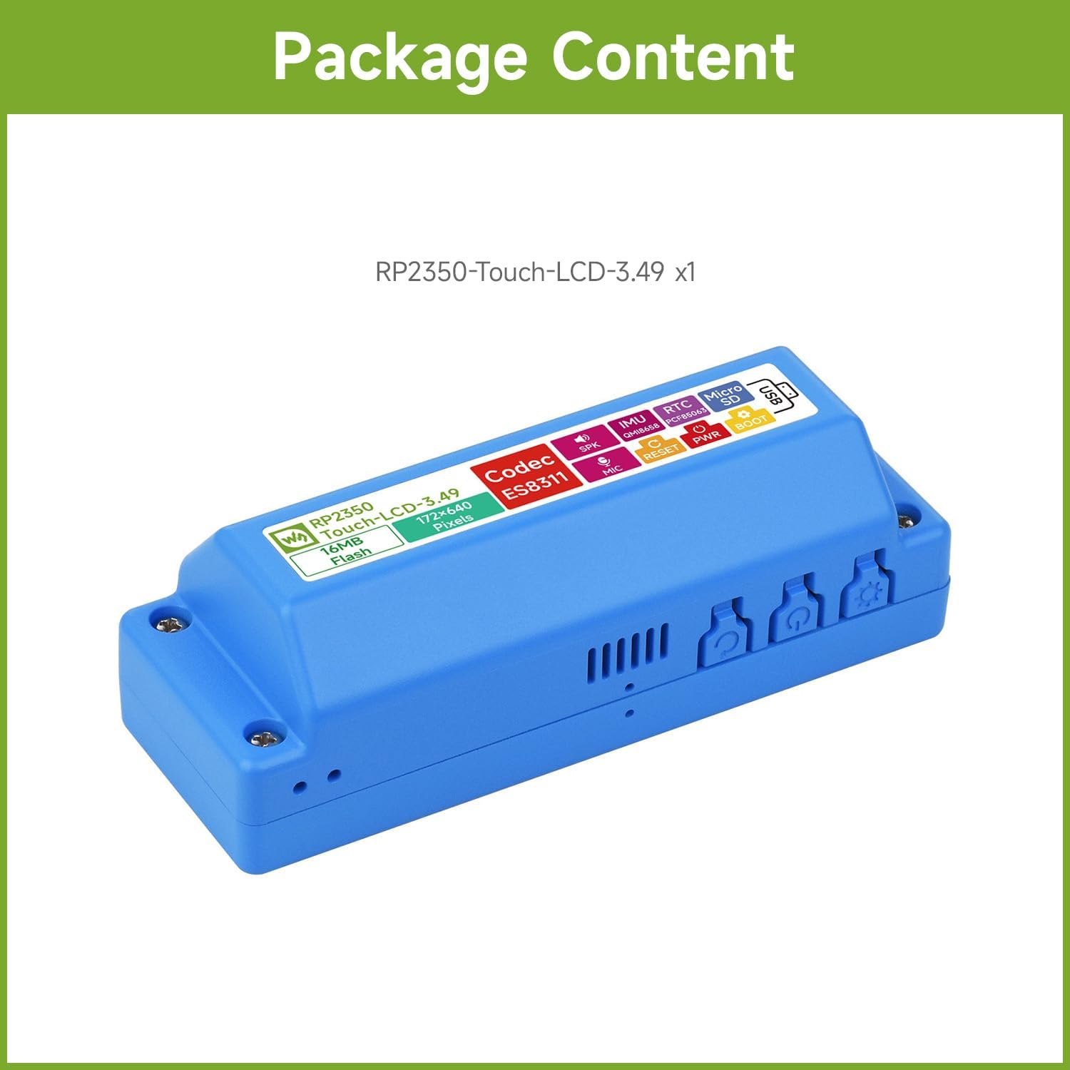Waveshare RP2350 Development Board with 3.49inch IPS Capacitive Touch Display, 172 × 640, Dual-core & Dual-Architecture Design, Built-in AXS15231B LCD & Touch Controller, Lithium Batt NOT Included