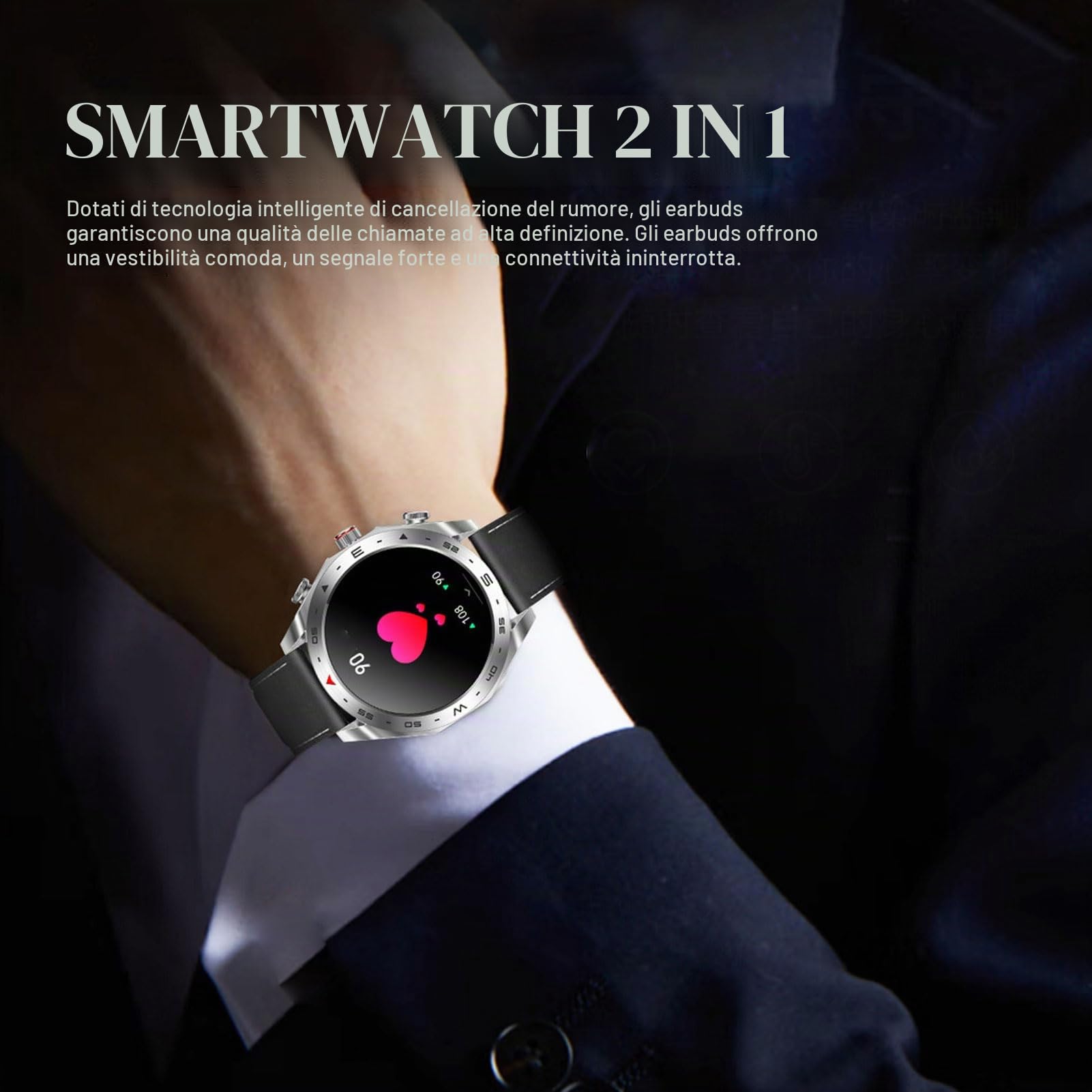 Orologio Intelligente con Auricolari, 2 in 1 Bluetooth Smartwatch Uomini Donne, IP67 Proof D'acqua, Previsioni Meteorologiche, Timer, Allarme, Promemoria Sedentario