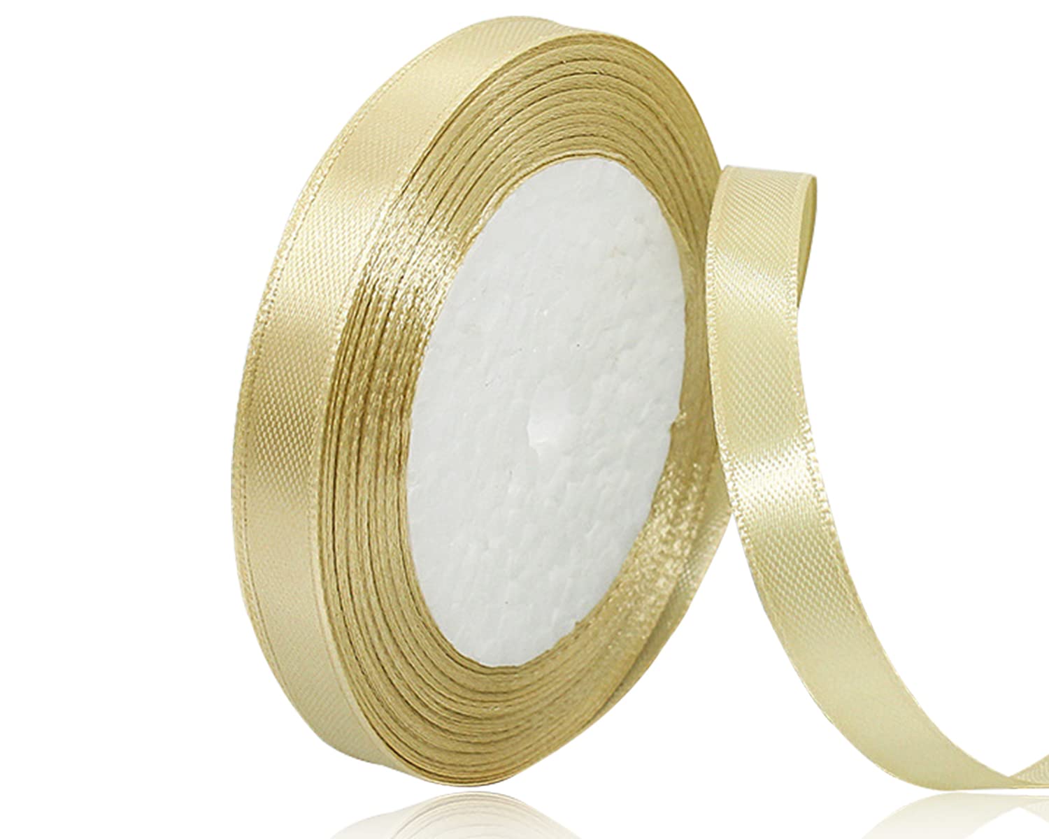 Gold Satin Ribbon 10mm x 22 Meters, Solid Colour Fabric Ribbon for Gift Wrapping, Crafting, Balloon, Sewing Project, Hair Bows, Bridal Bouquet, Wedding Favours Decoration — image 1