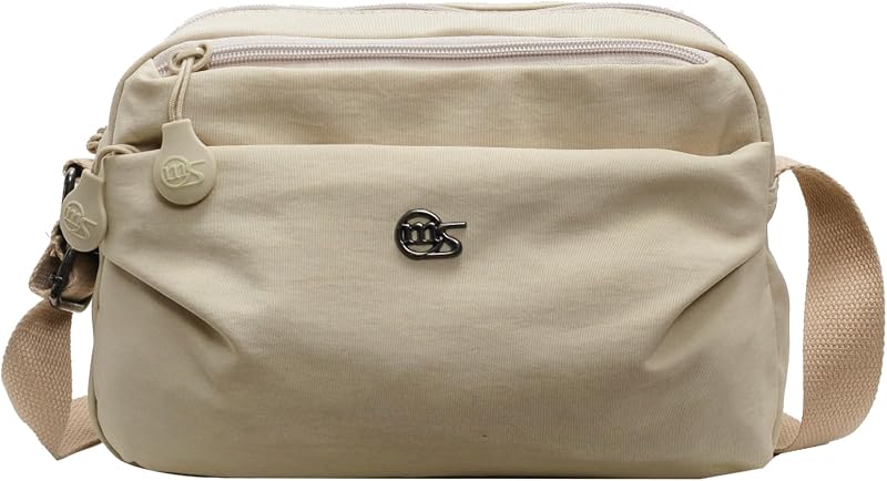 Small Nylon Crossbody Bags for Women, Lightweight Shoulder Purse | Casual Cloth Everyday Sling Handbag, Neutral Sporty Travel Pocketbook, 4 Organized Pockets, Simple Minimalist Summer Pouch