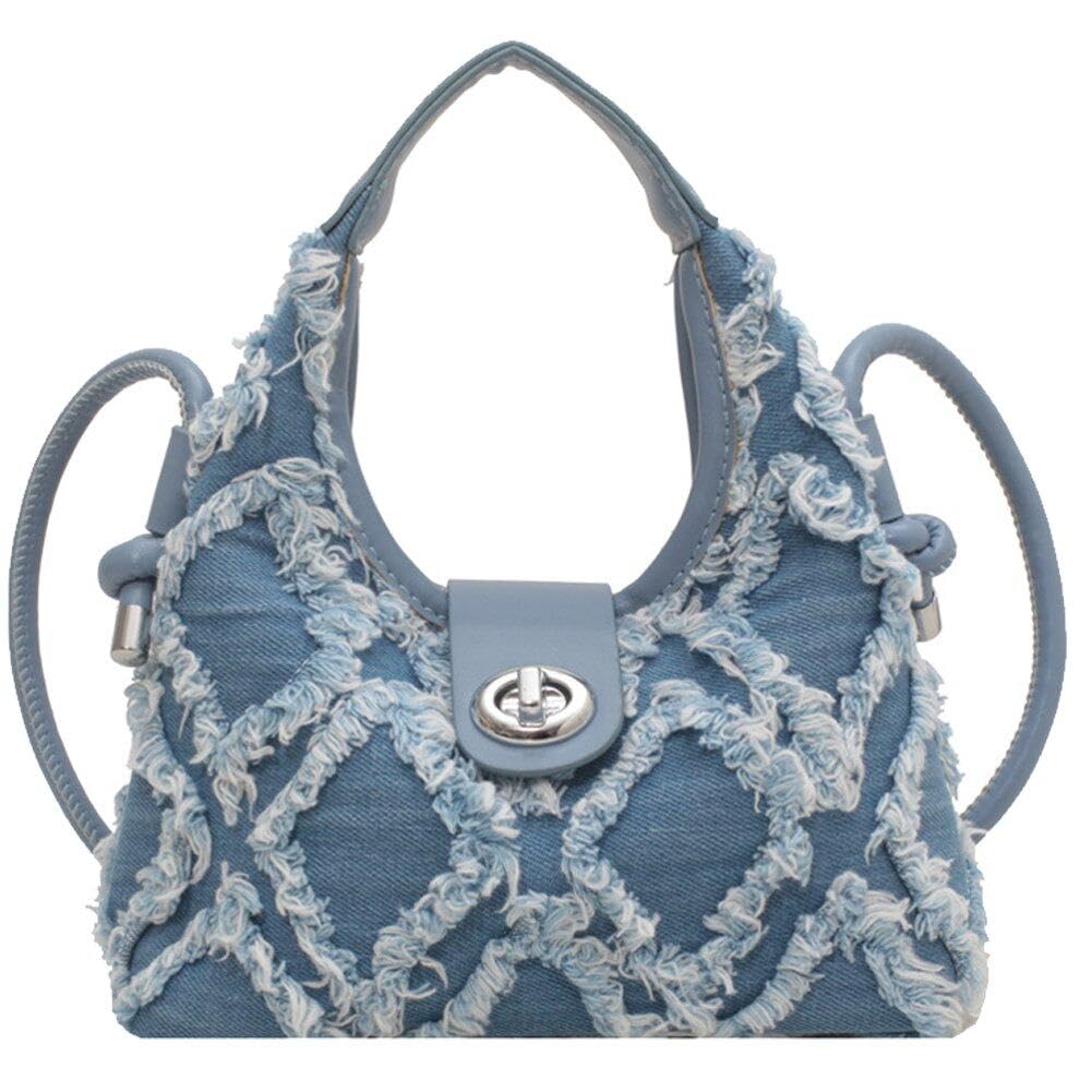 Lpitoy Women's Blue Small Crossbody Shoulder Bag For Vintage Fashion Jean Denim Purse Mini Handbags Elegant Tassel Shoulder Bag