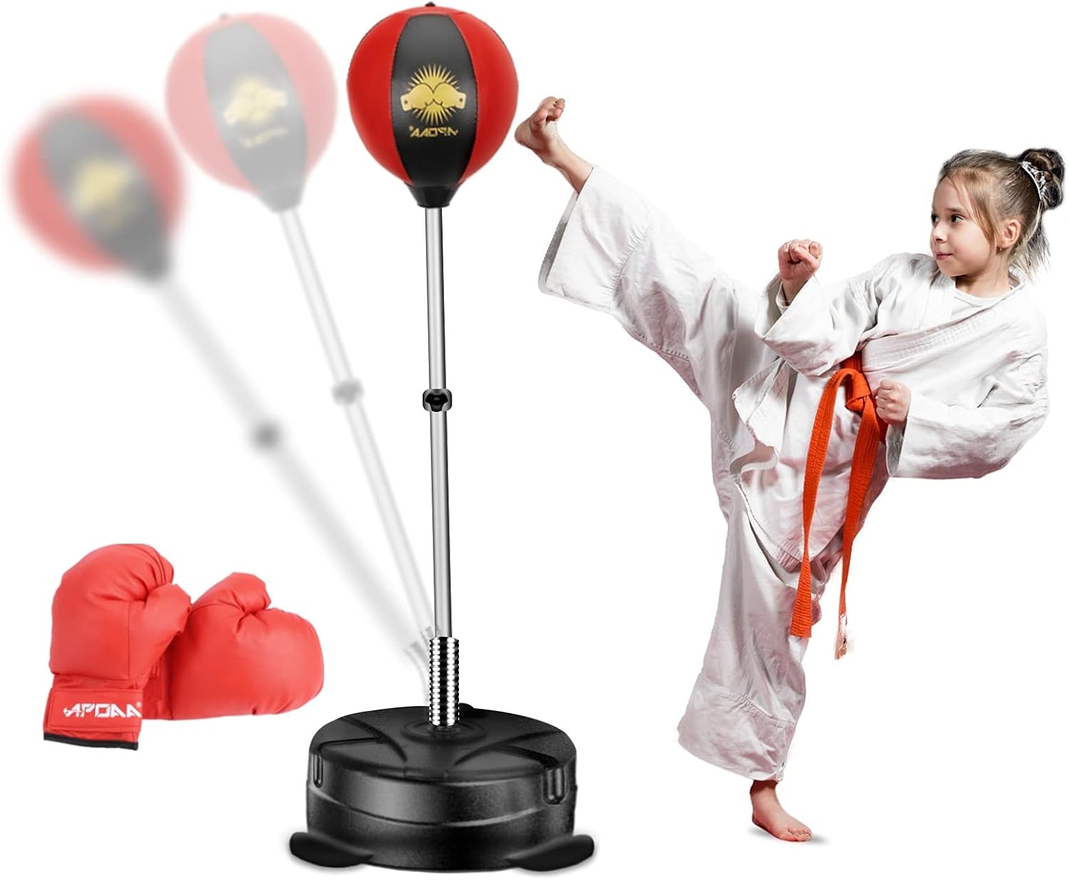 Apoaa Punching Bag for Kids, Adjustable Kids Punching Bag with Stand, Kids Boxing Set with Gloves - Toy Gift for Age 3-12 Boys & Girls