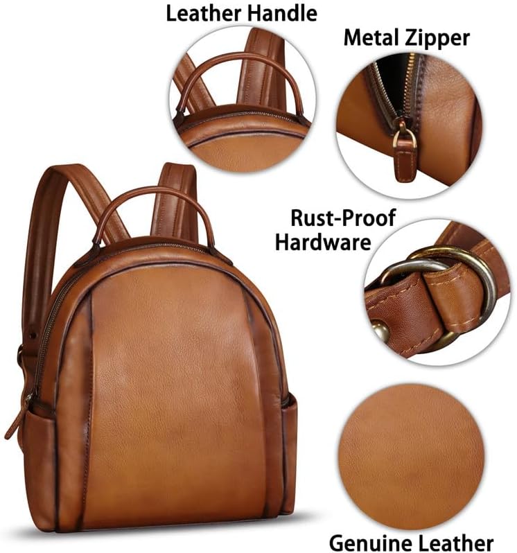 IVTG Genuine Leather Backpack for Women Knapsack Vintage Fashion Bookbag Handmade Casual Satchel Daypacks Purse (Brown) - Image 6