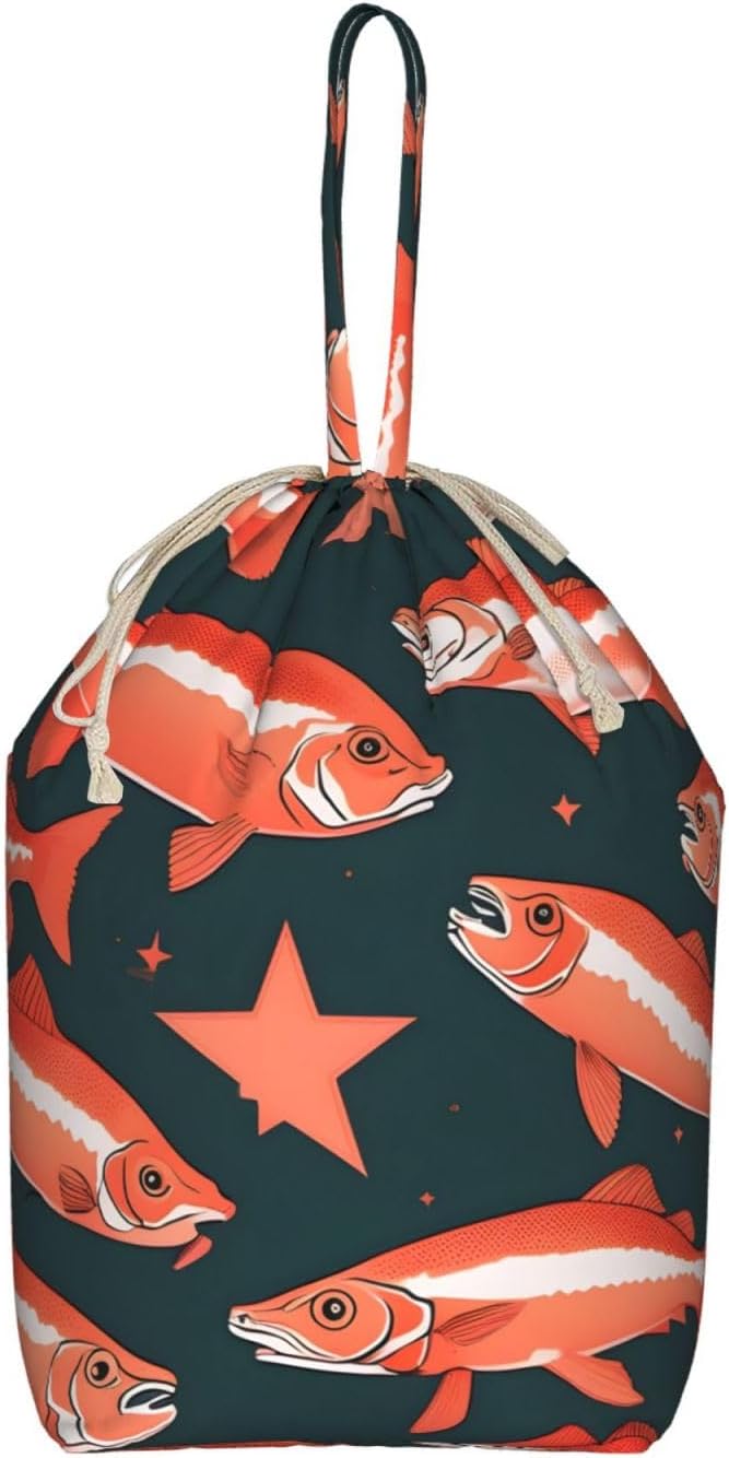 Oxford Salmon Print Large-capacity drawstring laundry bag with Handles for Dorm,Hotel
