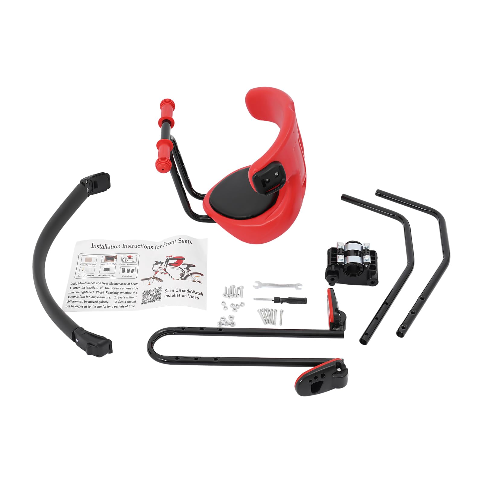 Siège avant pour vélo de montagne pour enfant avec support réglable et barre de sécurité amovible, poignées antidérapantes et repose-pieds, max. 50 kg, pour 8 mois à 4 ans