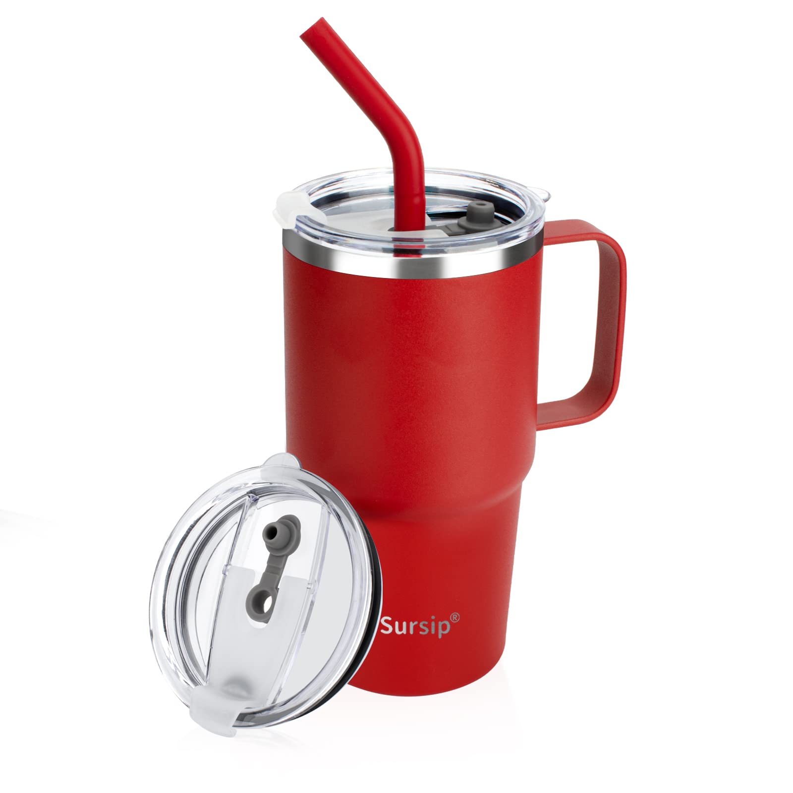 24 oz Insulated Tumbler with Handle Lids and Straw