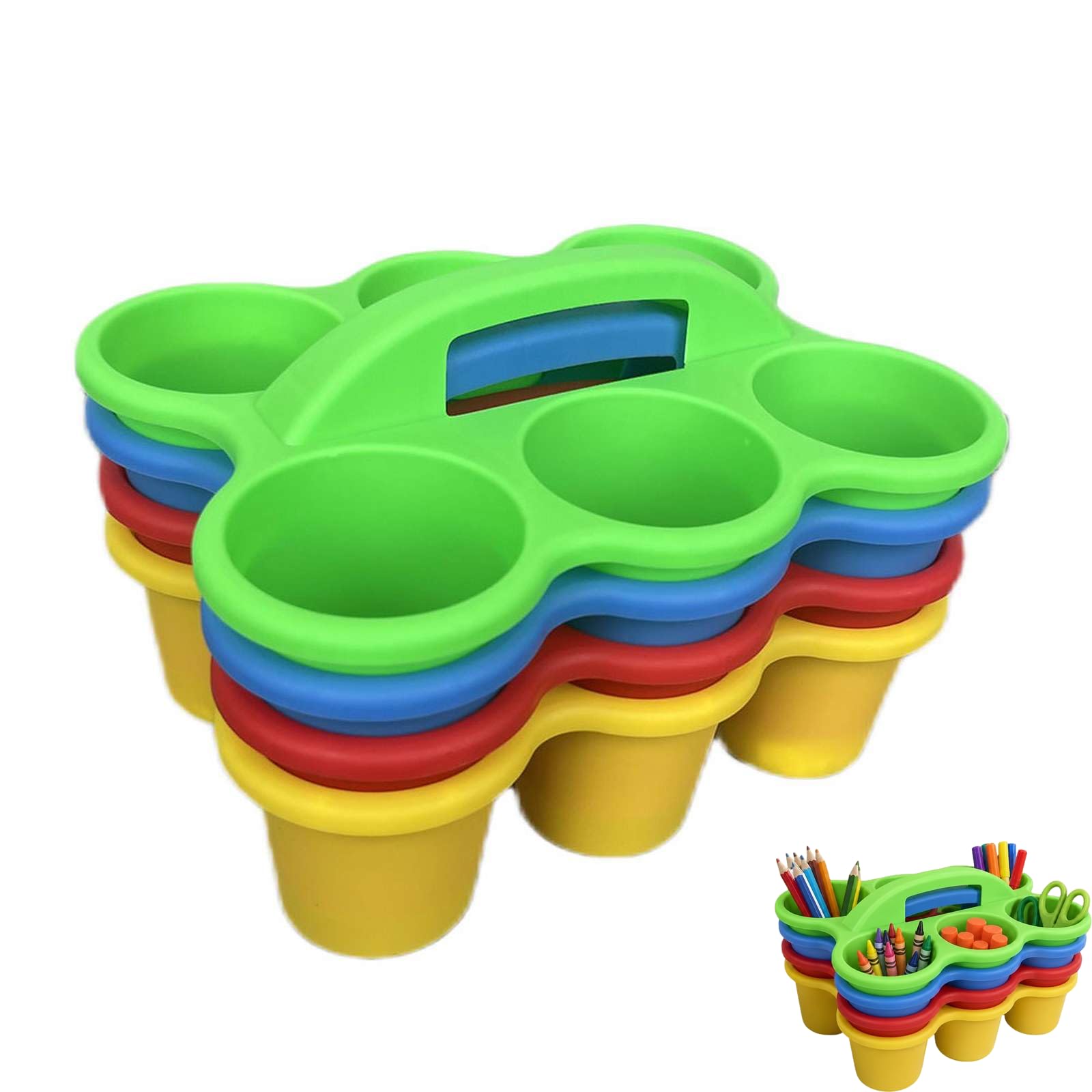 Multicolor Desktop Plastic Caddy Organizer with Handle (4Pcs)