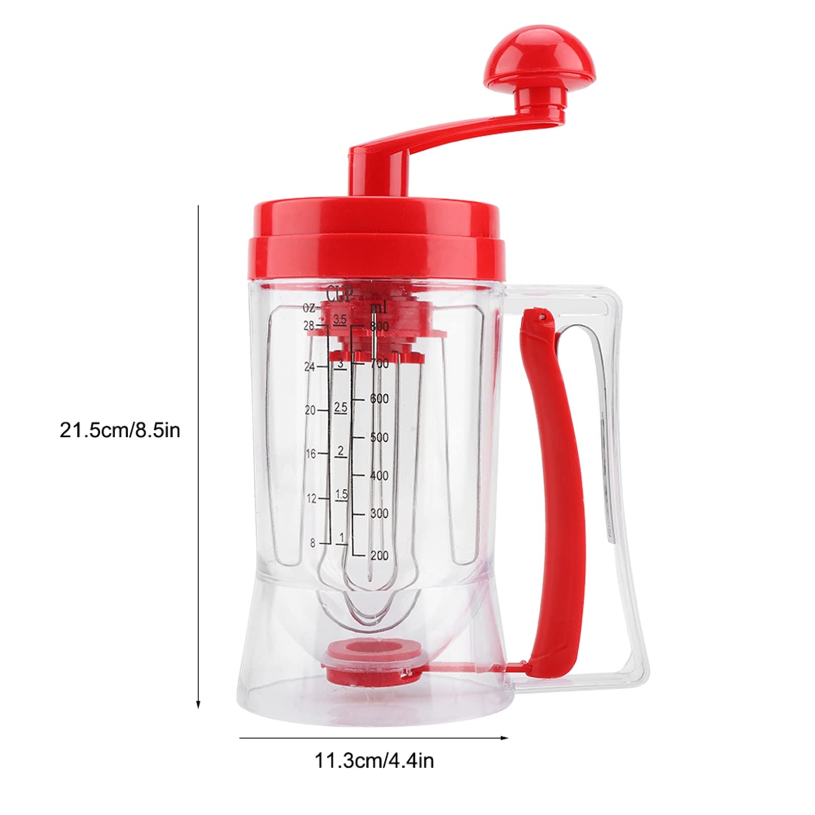 Pancake Batter Dispenser 800ml 3.5 Cup Plastic Cookie Cake Waffles Batter Mixer Dispenser with Crank Handle, Cream Speratator Cup Blender Machine for Bakeware