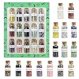 HAOMEEDUO Kit Cristales Curativos de Cuarzo 15 Botellas de Cristal para Deseos Curativos Naturales Piedras Preciosas de Reiki Piedra Triturada para Colgantes de Joyería