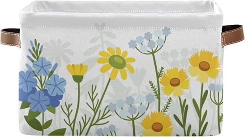 Canastilla de almacenamiento rectangular con diseño de manzanillas, campanas, flores, cesta de almacenamiento plegable para guardería, juguetes,