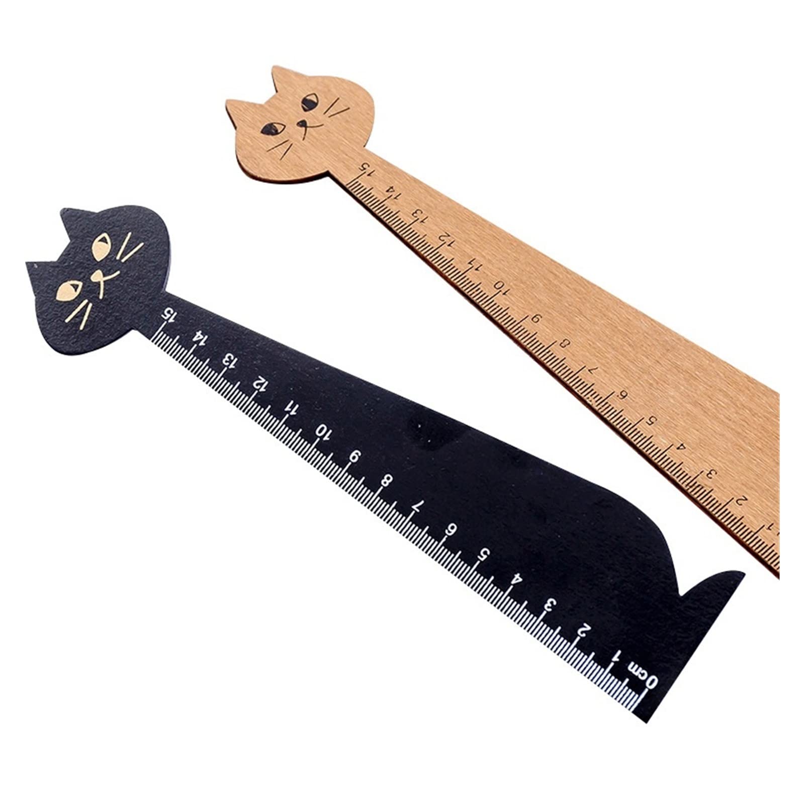 1 Stück Katze Gerade Lineal Holz Kawaii Werkzeuge Briefpapier Cartoon Zeichnung Geschenk Koreanische Büro Schulbedarf Set,Lineale(Yellow)