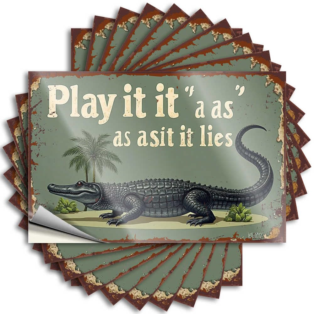 Fzfn Colour Rubber Funny Sticker Hard | Relaxing Alligator Scene With Palm Trees And Quote Bookish Beer Sticker Pack(12X18cm)