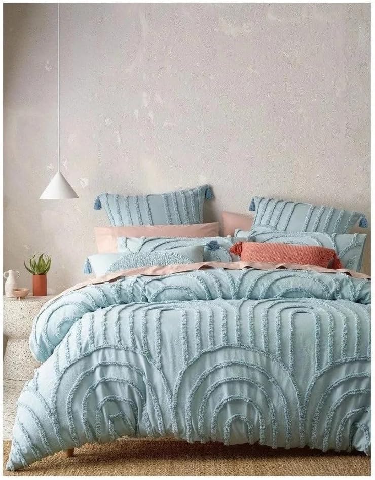 Boho Tufted Duvet Cover Set - 3 Piece Cotton Bedding Set, Soft Embroidered & Jacquard Comforter Covers with Pillowcases, Queen/King Sizes, Shabby Chic Farmhouse, Soft & Breathable (King, 90" x 104")