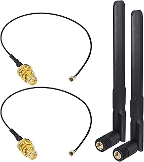 Dual Band WiFi Antenna 8DBI MIMO RP-SMA Aerial WiFi Antenna 2.4GHz 5.8GHz with 17CM IPX1.13 to RP-SMA Female Extension Cable for Wireless Mini PCIE Network Card WiFi Adapter Laptop (2 Pack)