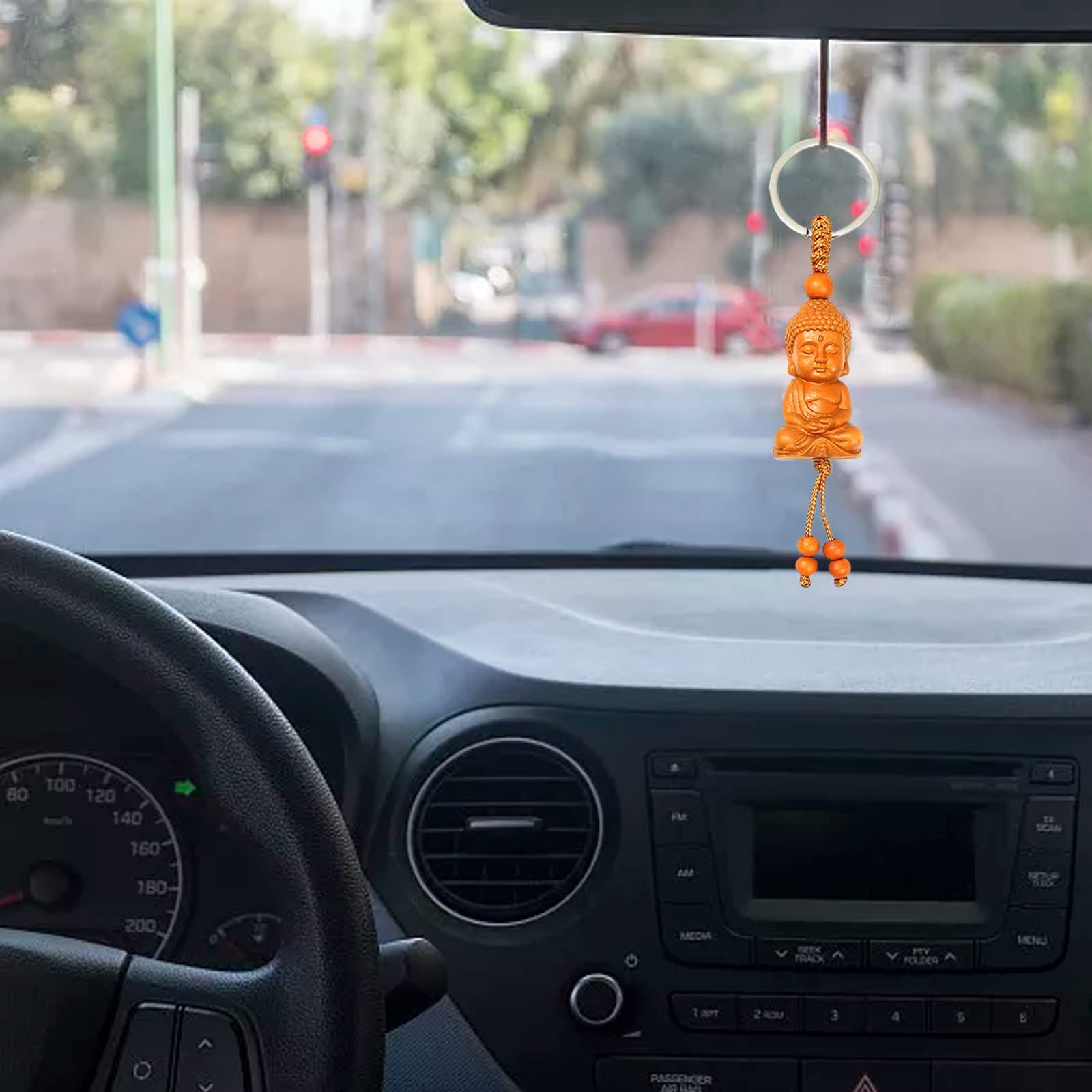 behone 2 pezzi portachiavi Buddha in legno buddismo portachiavi mini buddha portafortuna, adatto per il regalo portafortuna, ciondolo auto fai da te