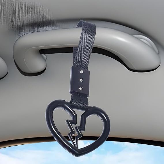 2 Pcs Broken Heart Shaped Car Handle Straps,Car Warning Hanging Ring,Handle Straps Drift Warning Loops, Universal For Car Suv Bus (Black)