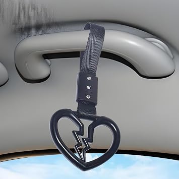 2 Pcs Broken Heart Shaped Car Handle Straps,Car Warning Hanging Ring,Handle Straps Drift Warning Loops, Universal For Car Suv Bus (Black)