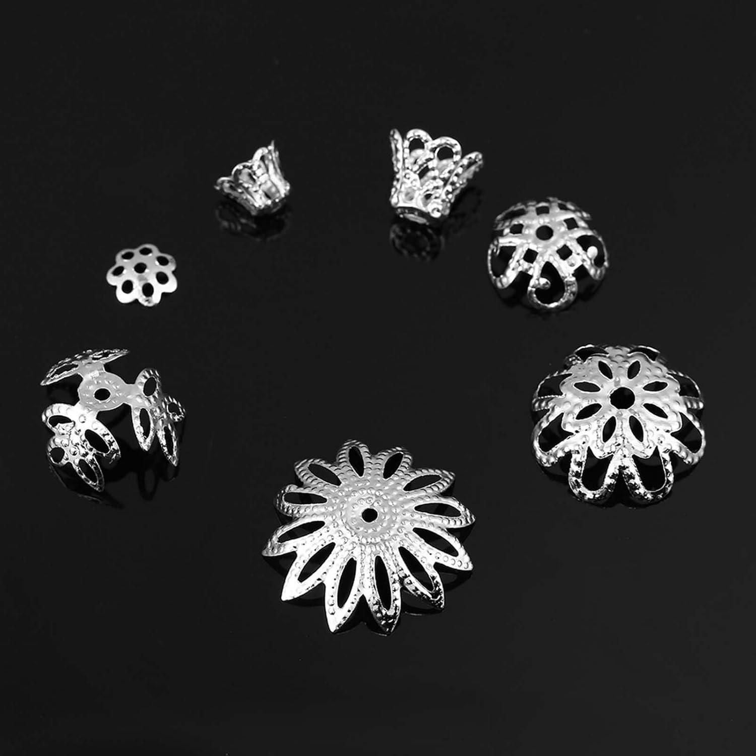 300 PCS Spacer Beads, 7 Sizes Bead Caps, Spacer Beads, Bracelet Necklace Earring Making Findings Metal Accessories, for Jewelry Making Crafts Supplies - Image 4