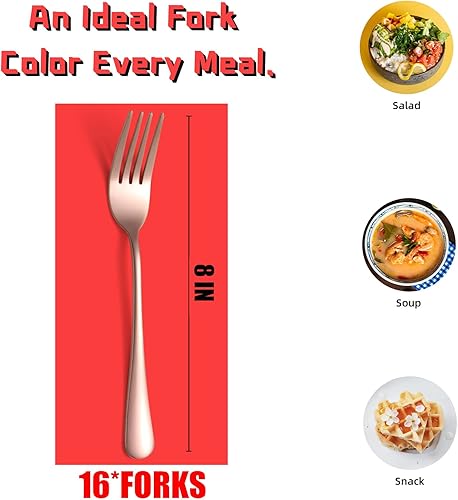 Miniatura 2 de Tenedores de cena de oro rosa, solo tenedores de cubiertos de acero inoxidable, tenedores de cocina para el hogar, juego de tenedores modernos de 16