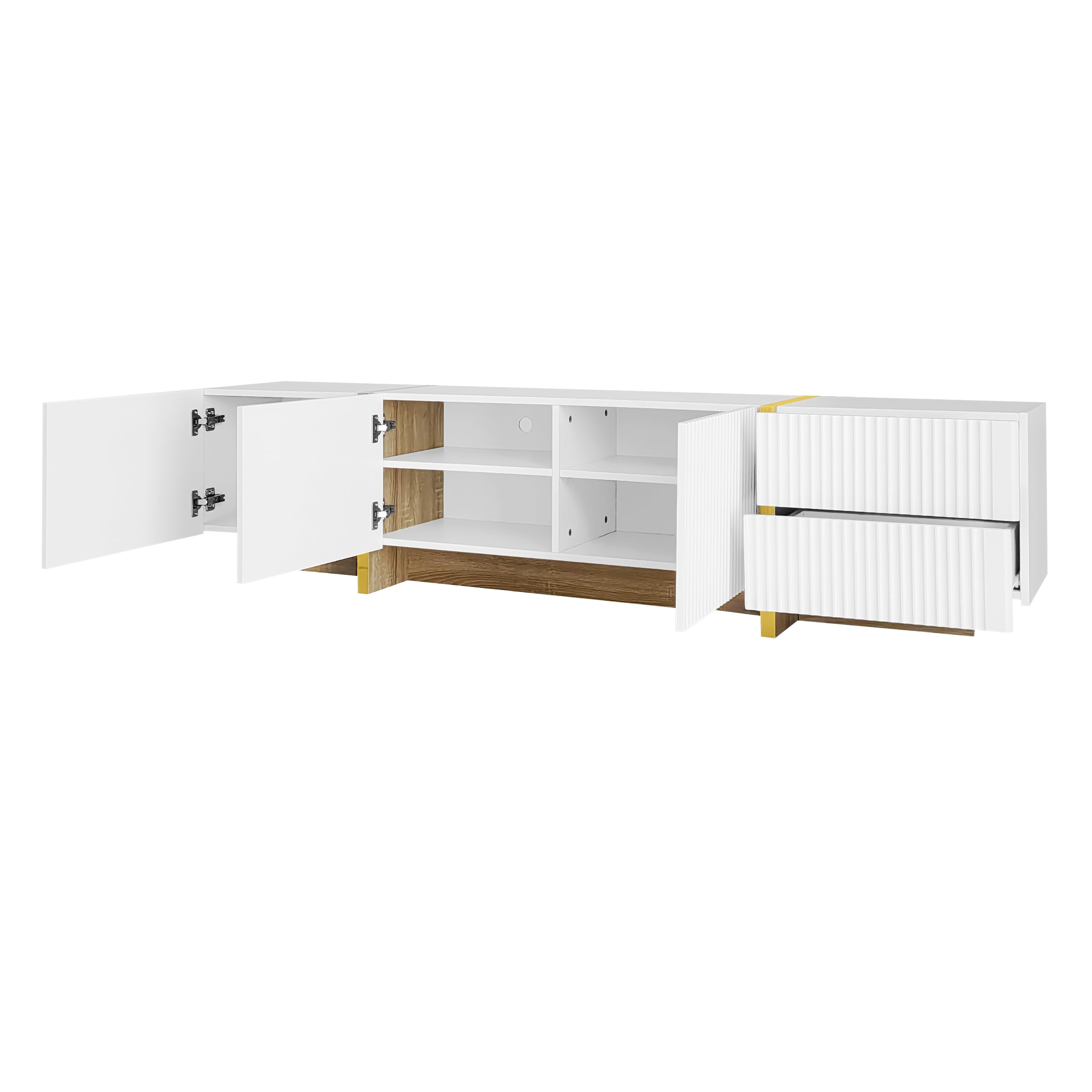 Mobile TV da 190 cm, 3 ante, 2 cassetti, bianco con venature dorate, nere e legno, 190 L x 35 L x 45 H cm (oro bianco)