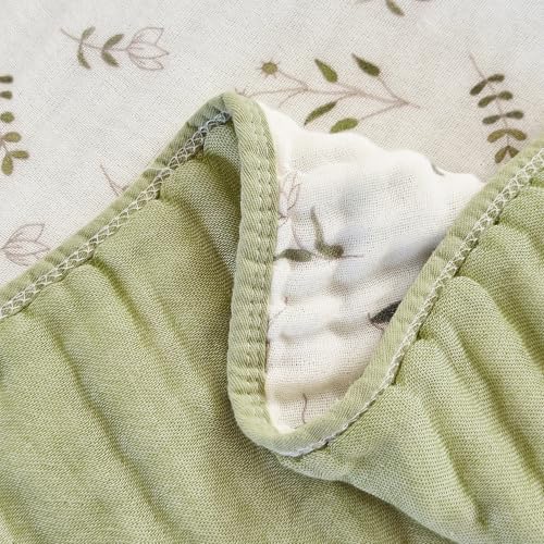 Image of Muslin Throw Blanket 100% Cotton 6-Layer Gauze Floral Pattern Cooling Blanket Lightweight Soft Breathable Quilt for All Season Both Sides for Sofa Couch (Leaves Green, Throw 50 inchx60 inch)