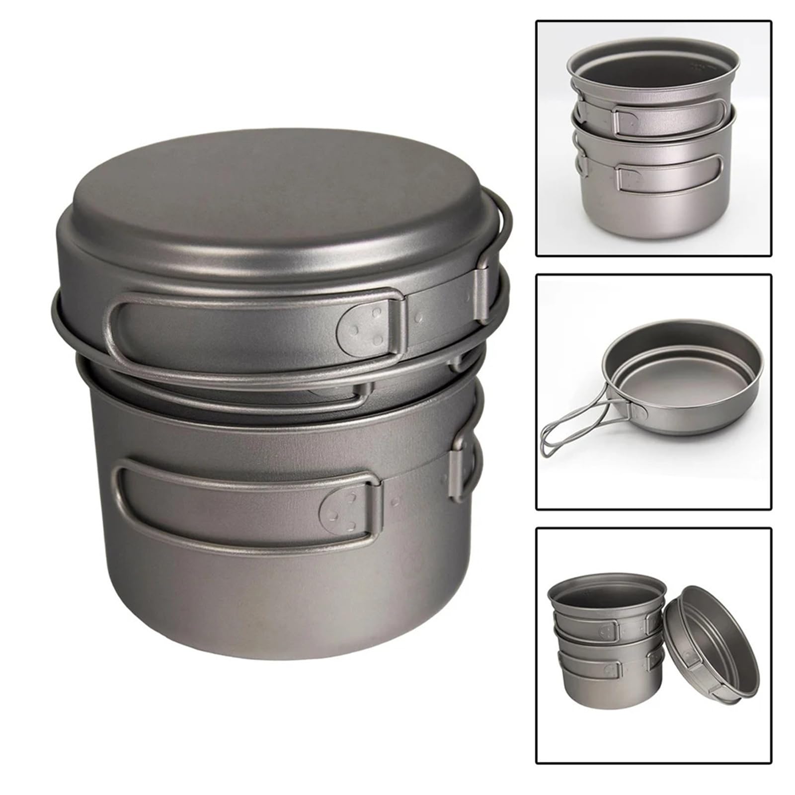Ultraleichtes Camping-Kochgeschirr-Set aus reinem Titan – Topf, Pfanne und Becher for Wandern, Trekking und Outdoor-Aktivitäten