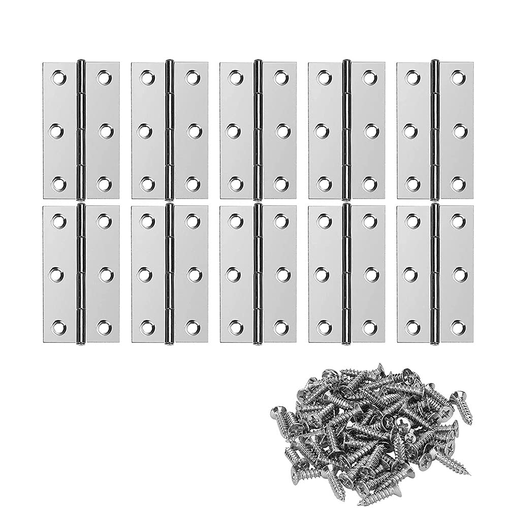 Door Hinges, 20 Pieces Furniture Hardware Door Hinge, Silver Hardware Door Hinge, Bearing Door Hinges, Stainless Steel Folding Hinges, with 120 Screws, for Doors Kitchen Cabinet Window (Silver)