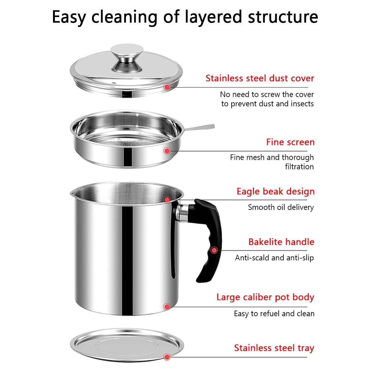 LEIYTFE Filtro De Aceite 47.34oz/ 60.8oz Acero Inoxidable,Colador Y Contenedor De Grasa, Lata De Almacenamiento De Aceite De Cocina para Grasa,Aceite De Fritura Caliente (Size : 1.8L)