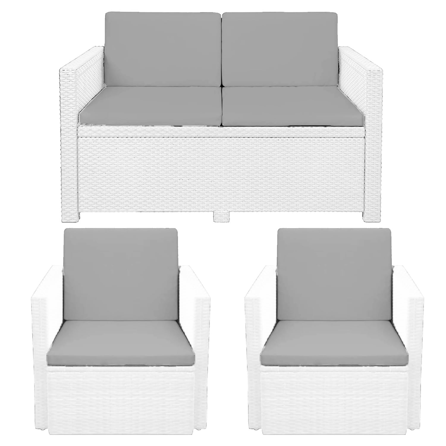 David & Amaya Rattan Garden Sofa Chair Patio 2, 3 or 4 Seater Outdoor Thick Padded Comfy Seat Cushions Set Only (Furniture Not Included) Water-Resistant Removable Cover (8 Pc Grey Patio Set)