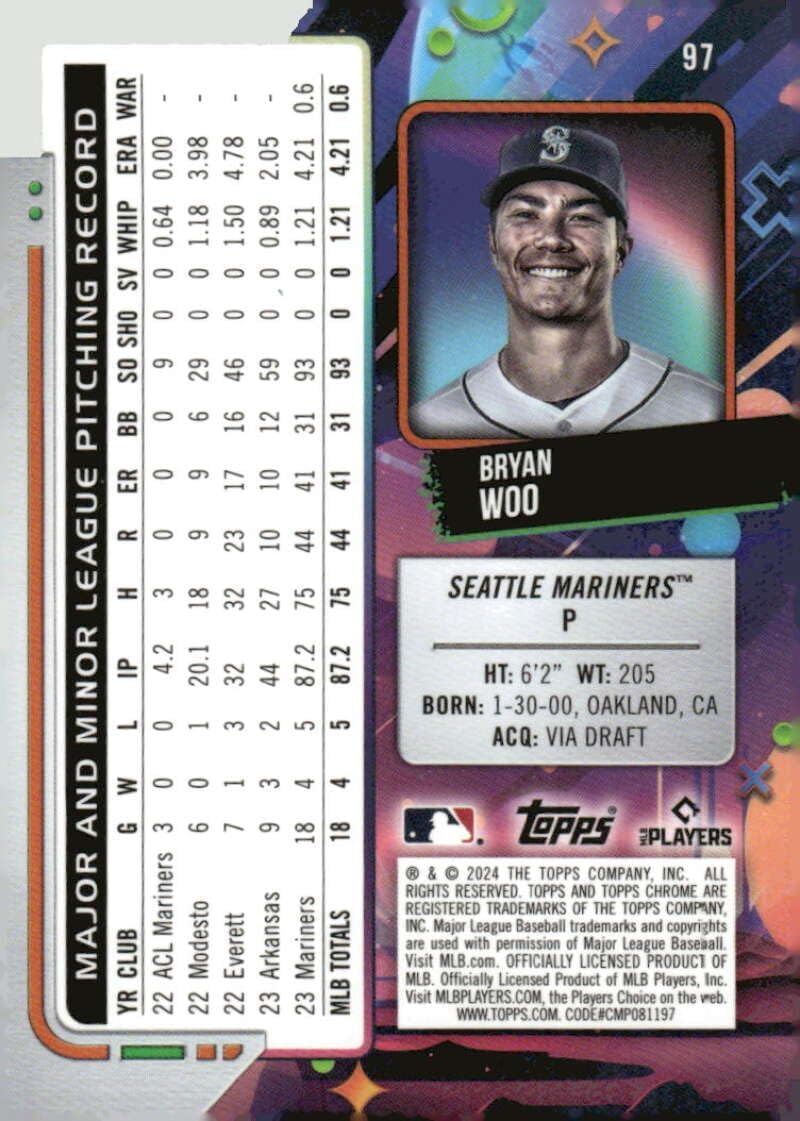 2024 Topps Chrome Cosmic #97 Bryan Woo RC Rookie Seattle Mariners MLB Baseball Base Trading Card