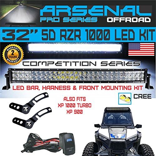 No.1 5D 32" Arsenal RZR XP900 XP1000 LED Light Bar KIT 180w Flood/Spot Combo Beam CREE 3w LED's 18,000 Lumen, Polaris RZR XP900 XP1000 RZR4 XP4 2014-UP Front mounts, Harness