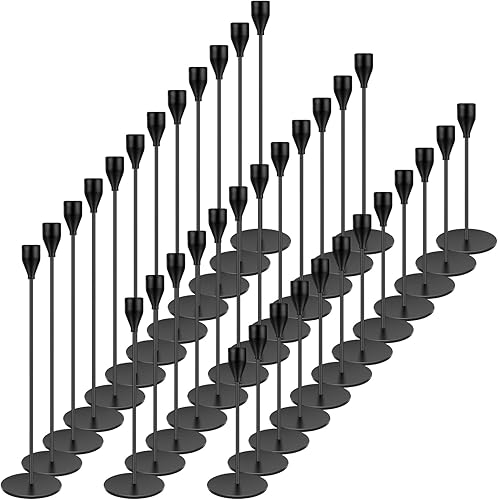 Juego de 36 portavelas negros para velas cónicas, portavelas decorativos a granel, portavelas cónicos para centro de mesa, boda, comedor, fiesta,