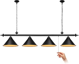 mirrea 71in Billiard Pool Table Light with Pull Chain Switch on Pendant Light Fixture 4 Lights with Matte Black Shade